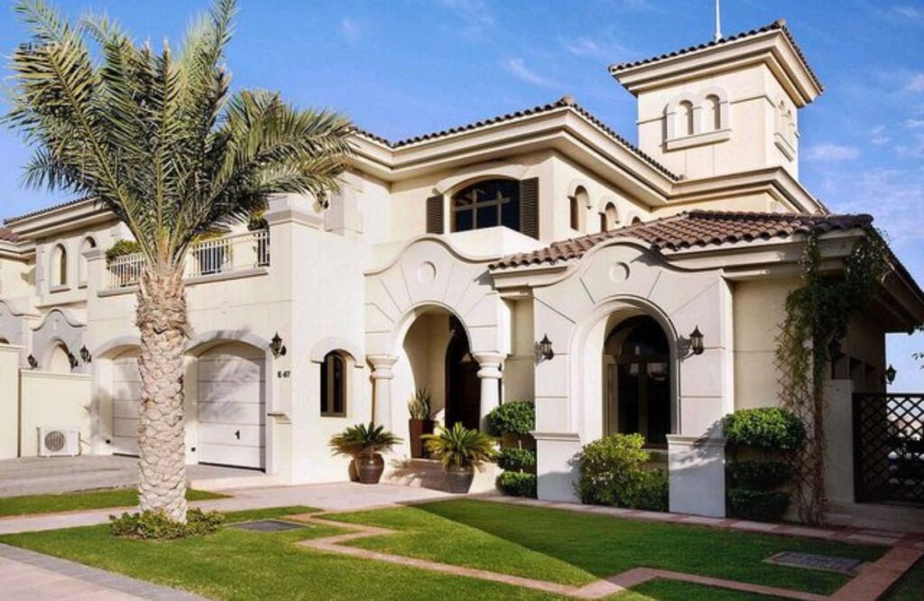 Exterior painting Damac hills home look in Dubai with the white color.