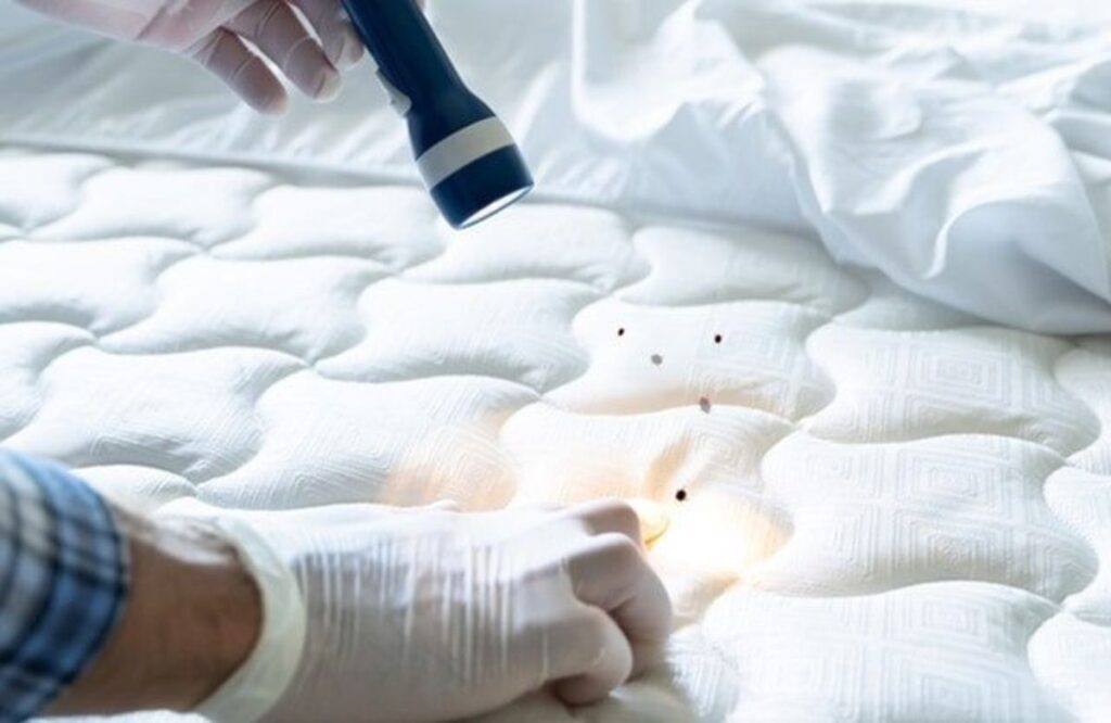 Professional find out the bed bugs under the bed sheet and find out then give treatment solution of bed bugs